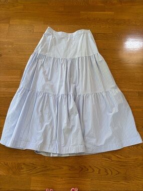 GAP Light Blue and White Striped Maxi Tiered Skirt